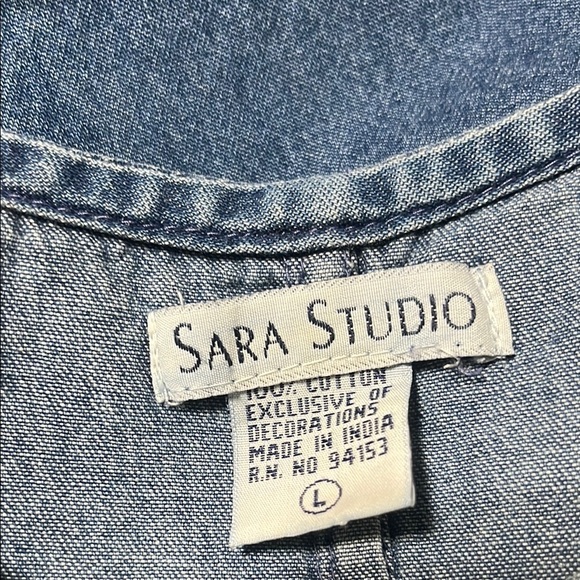 SARA STUDIO DENIM MAXI ANIMAL EMBROIDERED ARTSY JUMPER DRESS SIZE L - Picture 3 of 10